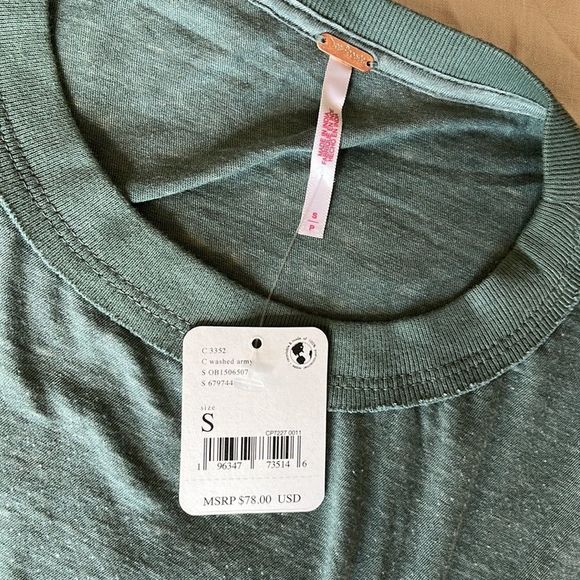 Free People Fall in Love Tee Washed Army Green Size Small - Picture 6 of 8
